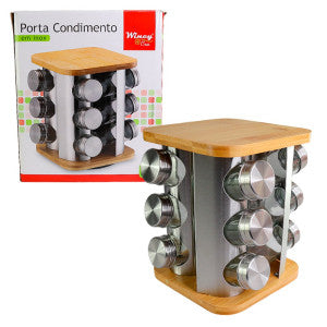 Porta Condimentos Giratório Plástico Preto com 12 Potes