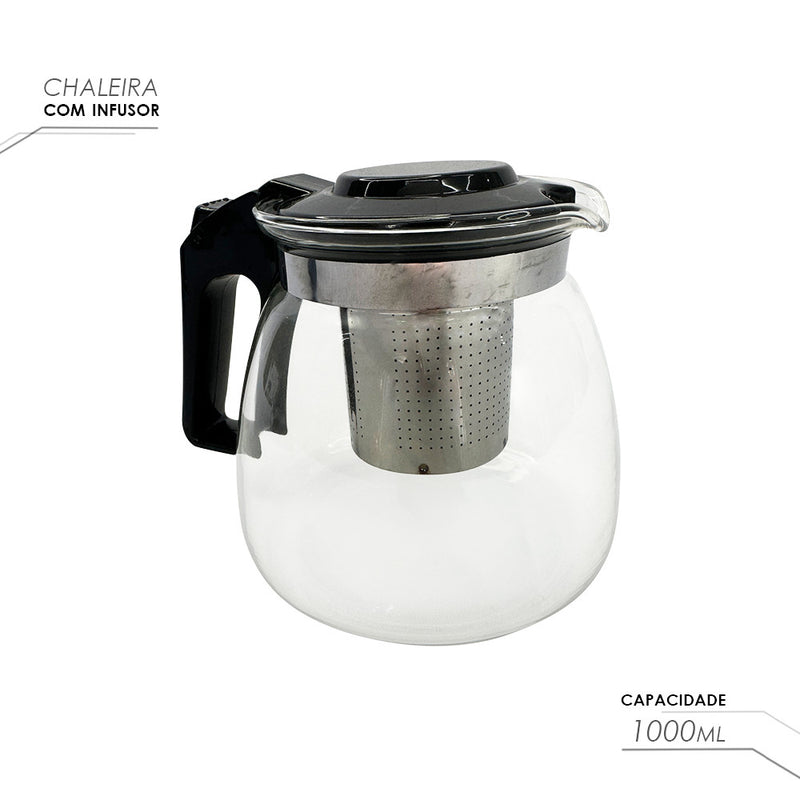 Chaleira Bule com Infusor 1L e 4 Xícaras de Vidro