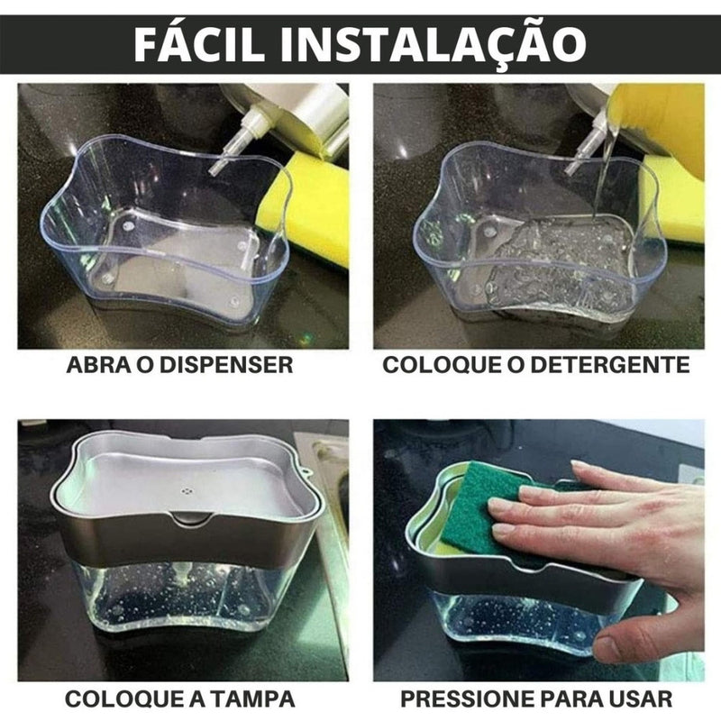 Dispenser Sabão 2x1 - Porta Detergente e Suporte Para Bucha Esponja