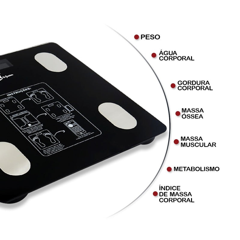 Balança Digital Corporal Bioimpedância até 180 KG - (Aplicativo Bluetooth)