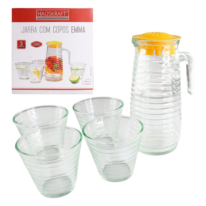 Conjunto Jarra de 800ml com 4 Copos de 220ml de Vidro