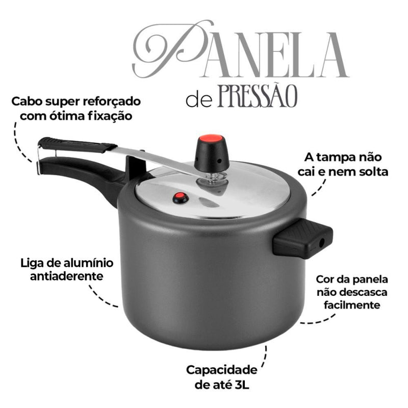 Panela De Pressão 3 Litros Pequenas Porções - Cinza