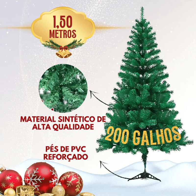 Árvore de Natal Pinheiro Premium 1,20m Decorada com 200 Galhos + Kit Completo com Enfeites e Pisca